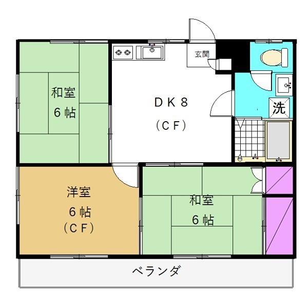 コーポ斉源(3DK/2階)の間取り写真