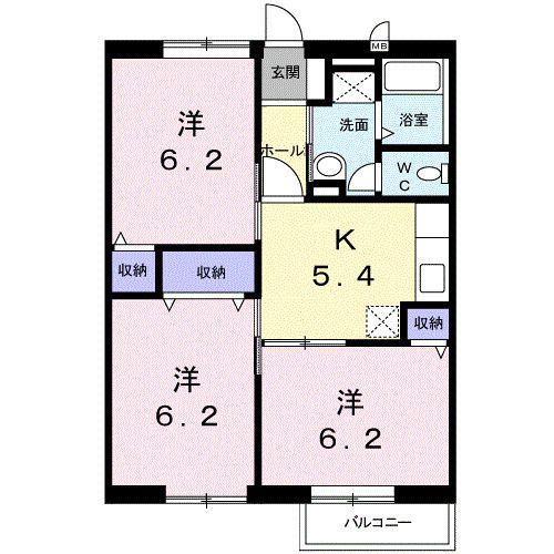 エクセルタウンI(3DK/2階)の間取り写真