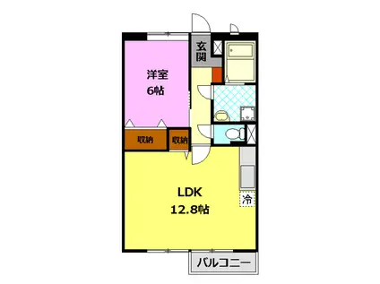 ラ・ダディッシュ B(1LDK/2階)の間取り写真