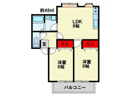 ウィンズヒル明里I(2LDK/1階)の間取り写真