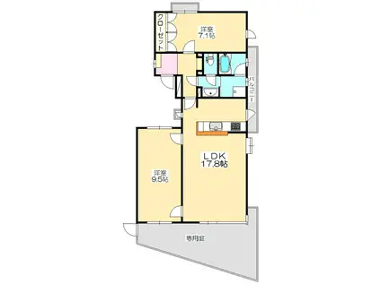 ラフォーレ石清尾(2LDK/1階)の間取り写真
