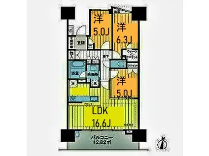 ライオンズ横浜新子安ハーバーコート(3LDK/6階)の間取り写真