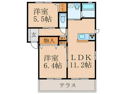 ボヌールI(2LDK/1階)の間取り写真