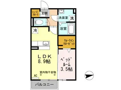 ファーム・ワン(1LDK/2階)の間取り写真