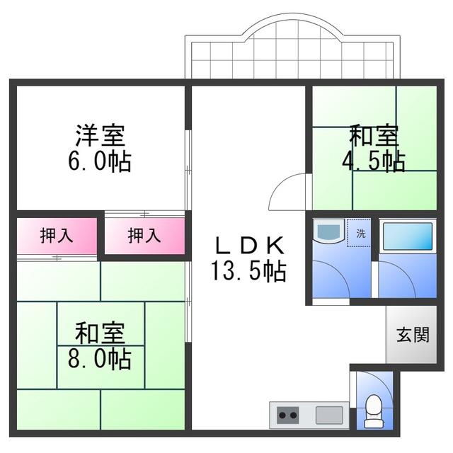 エイチ・ツーオー岸和田(3LDK/2階)の間取り写真