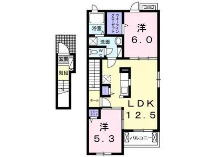 JR東金線 大網駅 徒歩6分 2階建 築7年(2LDK/2階)の間取り写真