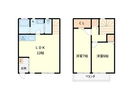 YAD亀甲山(2LDK/1階)の間取り写真