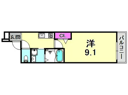 フジパレス長洲本通III番館(1K/3階)の間取り写真