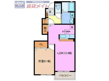 フィールドサン ゆめが丘(1LDK/1階)の間取り写真