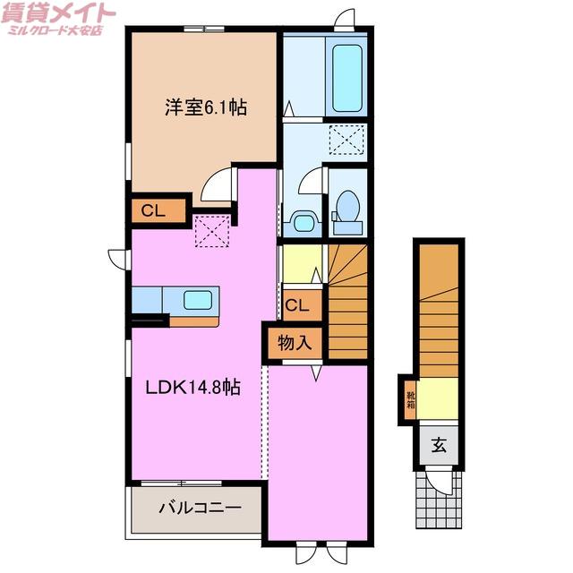 シオン I(1LDK/2階)の間取り写真