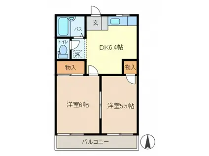 共和コーポラスB(2DK/1階)の間取り写真