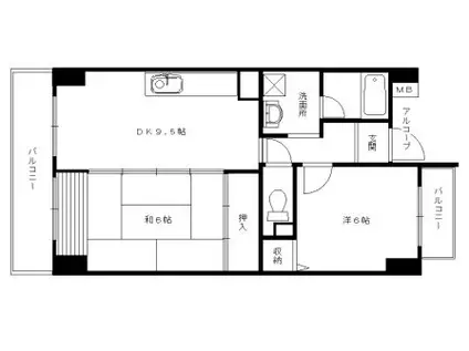 アルデールB(2LDK/4階)の間取り写真