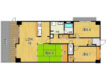 ライオンズマンション若江東2(3LDK/1階)の間取り写真