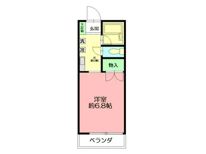 寒川山手ハイツ(1K/2階)の間取り写真