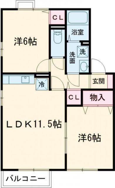 グランモアJ B棟(2LDK/2階)の間取り写真
