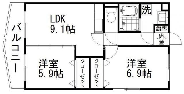 アウスレーゼ(2DK/3階)の間取り写真