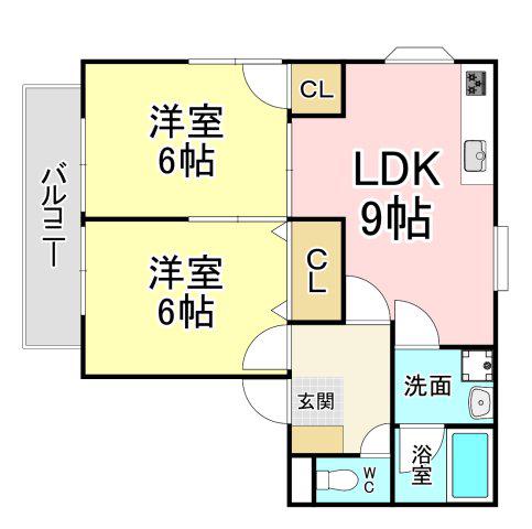 ウインズヒル明里I(2LDK/1階)の間取り写真