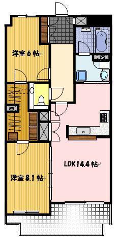 プレミスト大浦海岸通(2LDK/6階)の間取り写真