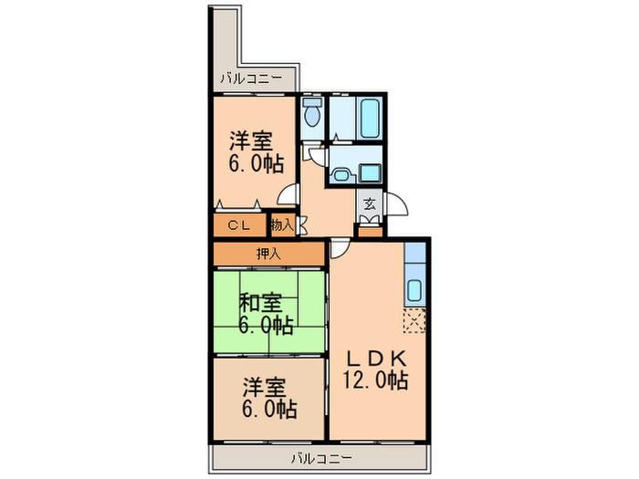 リバーサイド香椎(3LDK/4階)の間取り写真