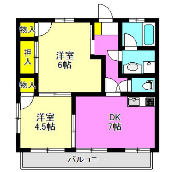 発地マンション(2DK/3階)の間取り写真