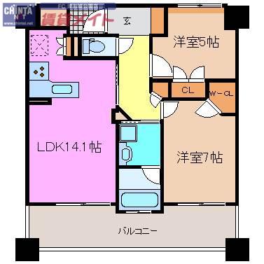 グランステーシア津新町(2LDK/8階)の間取り写真