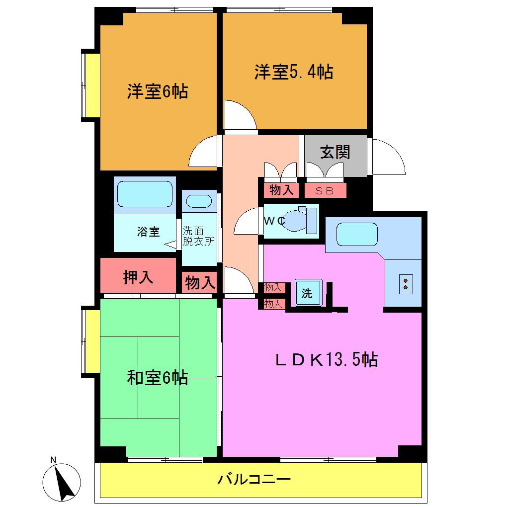 グロースメゾン海神A棟(3LDK/3階)の間取り写真