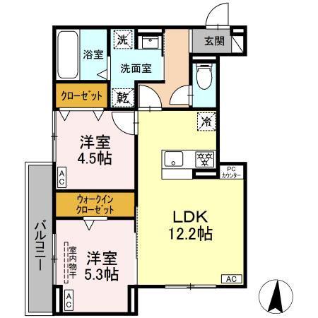 ルヴィータ大秋(2LDK/3階)の間取り写真