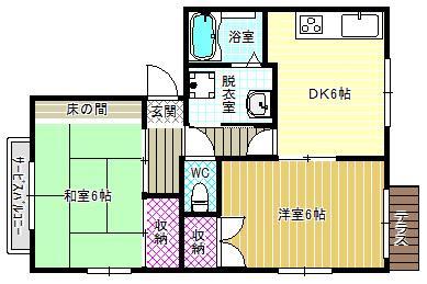 ドミール島泉C棟(2DK/2階)の間取り写真