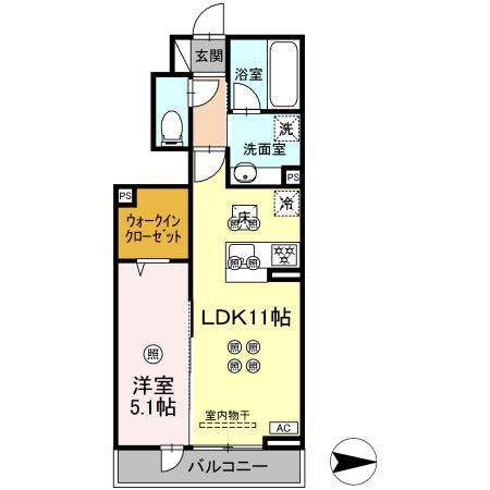 トリシア関(1LDK/1階)の間取り写真
