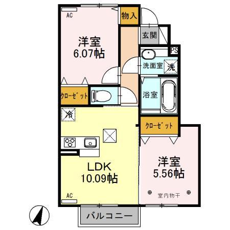 ラルーチェII(2LDK/1階)の間取り写真