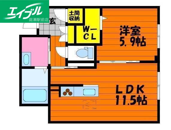 ソルブライト A棟(1LDK/1階)の間取り写真