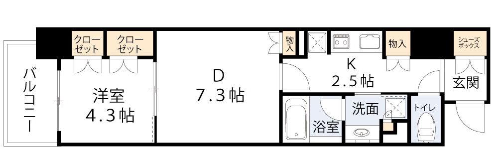 パークアクシス本町(1DK/3階)の間取り写真