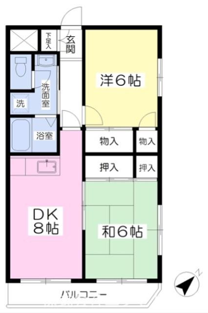 フラットハピネス(2DK/1階)の間取り写真