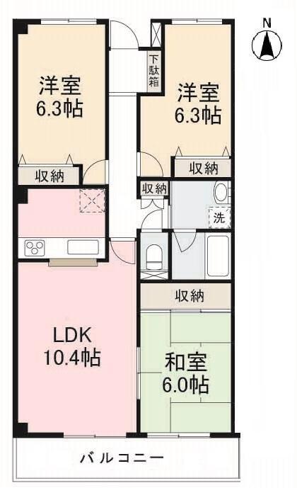 ガーデンヒルズ栗林(3LDK/4階)の間取り写真