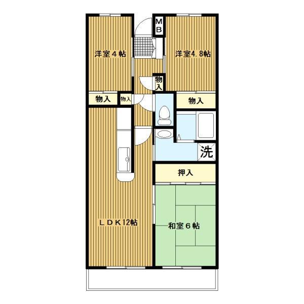オーバーヒルズ壱番館(3LDK/3階)の間取り写真
