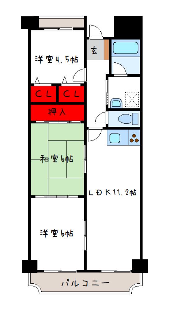 ラルゴ久宝寺(3LDK/4階)の間取り写真