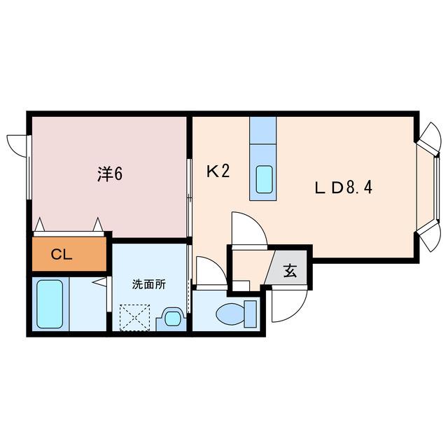 クローバーハウス新開(1LDK/2階)の間取り写真