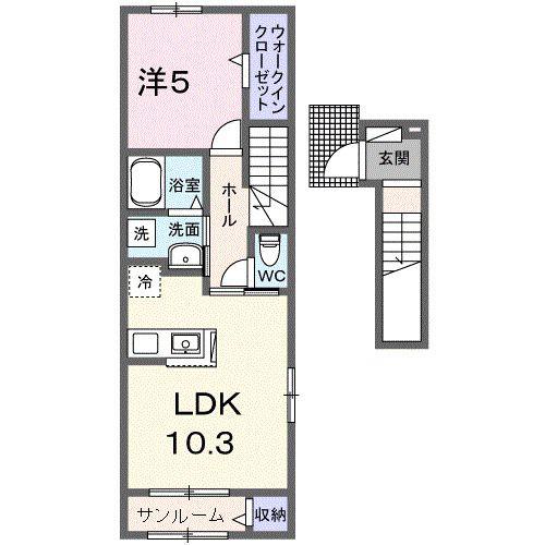 ピースコート(1LDK/2階)の間取り写真