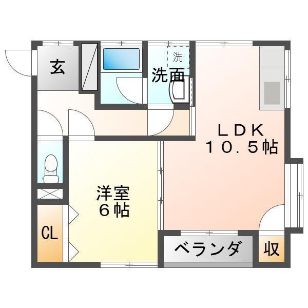 鵜ノ子ハイツ(1LDK/2階)の間取り写真