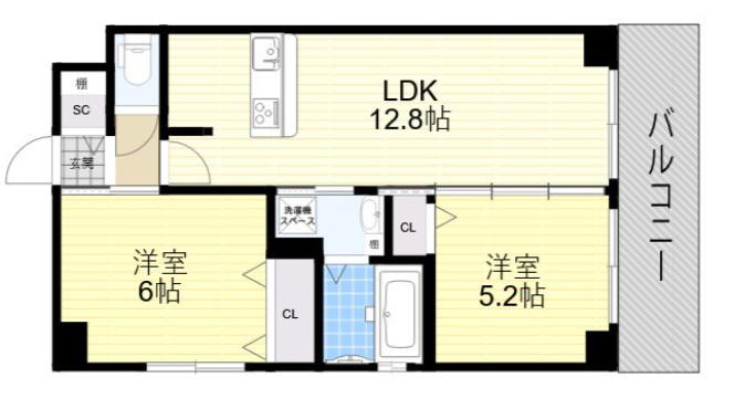 PARKHILLS安堂寺町(2LDK/7階)の間取り写真