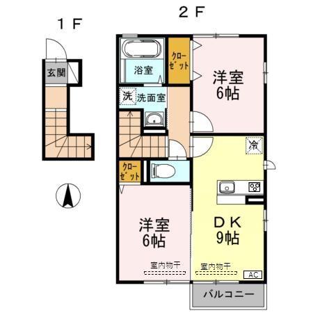 D-ROOM大樹(2DK/2階)の間取り写真