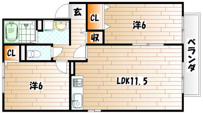 グランシャリオ・SB棟(2LDK/1階)の間取り写真