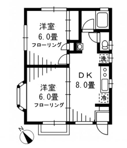 ヒルズK(2DK/1階)の間取り写真