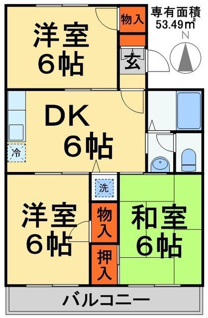 メゾンドールハマ一番館(3DK/2階)の間取り写真