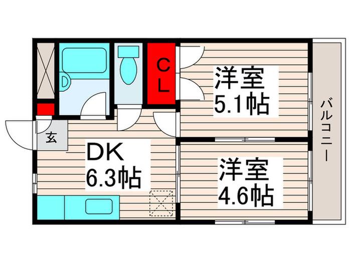 フラワーコーポ(2DK/1階)の間取り写真