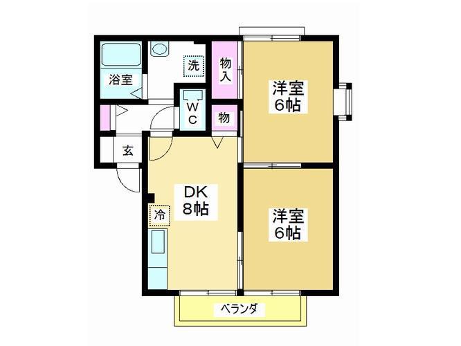 アヴァンセB棟(2DK/1階)の間取り写真