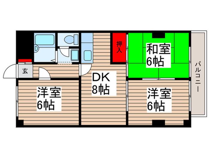 武蔵野レジデンス(3DK/1階)の間取り写真