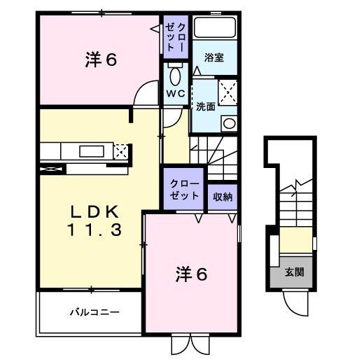 グランツファイン(2LDK/2階)の間取り写真