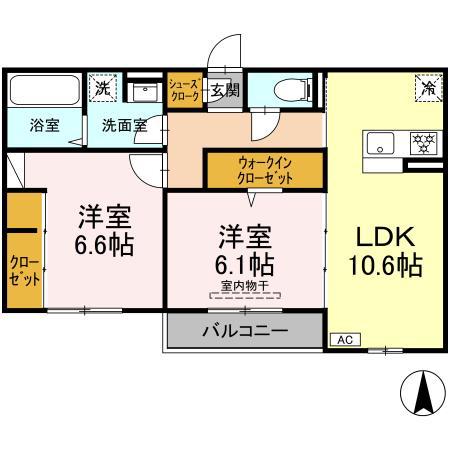 ティフブルー湘南 B棟(2LDK/2階)の間取り写真