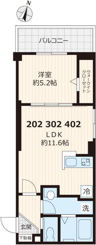 GARAGIA(1LDK/4階)の間取り写真